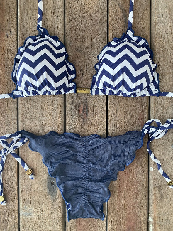 Bikini Tie Sides Ripple Zigzag Navy