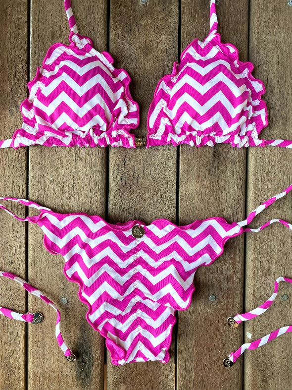 Bikini Tie Sides Ripple Zigzag Pink (fully reversible)