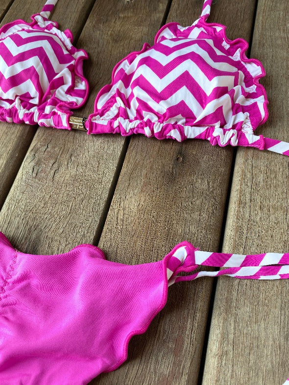 Bikini Tie Sides Ripple Zigzag Pink (fully reversible)