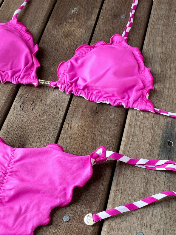 Bikini Tie Sides Ripple Zigzag Pink (fully reversible)
