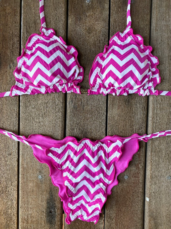 Bikini Tie Sides Ripple Zigzag Pink (fully reversible)