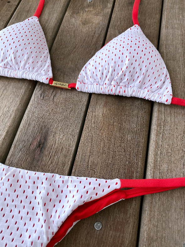 Bikini Tie Sides Bikini White Cherry (textured)
