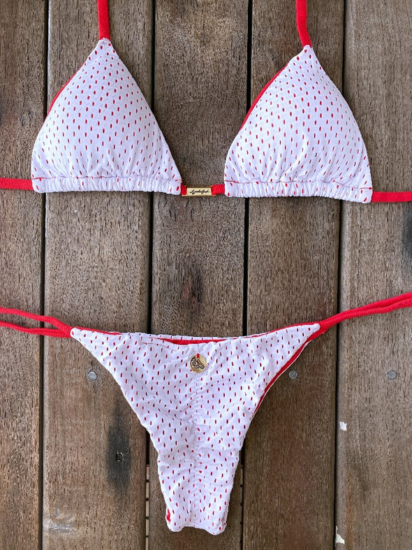 Bikini Tie Sides Bikini White Cherry (textured)