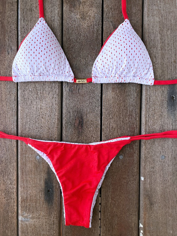 Bikini Tie Sides Bikini White Cherry (textured)
