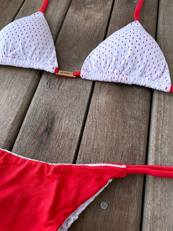 Bikini Tie Sides Bikini White Cherry (textured)