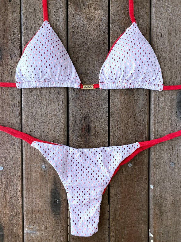 Bikini Tie Sides Bikini White Cherry (textured)