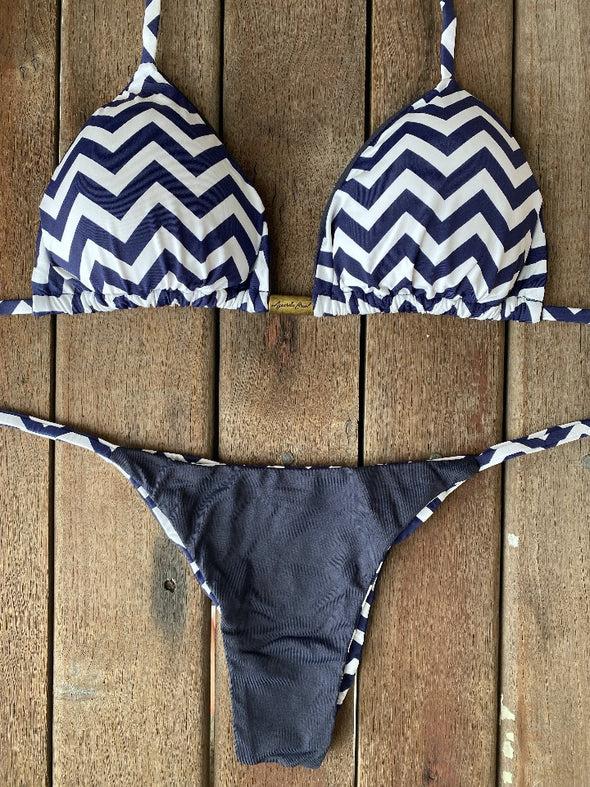 Bikini Tie Sides Zigzag Navy