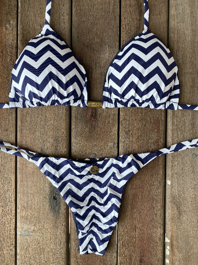 Bikini Tie Sides Zigzag Navy