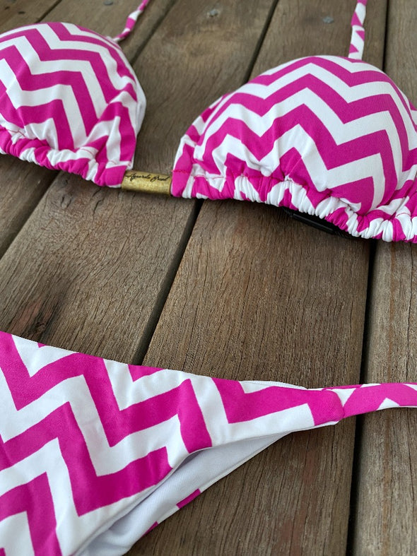 Bikini Tie Sides Zigzag Pink