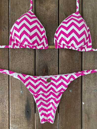 Bikini Tie Sides Zigzag Pink