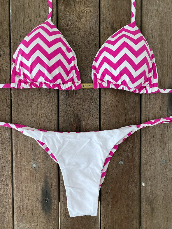 Bikini Tie Sides Zigzag Pink