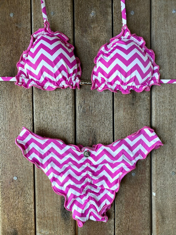 Bikini Wide Sides Ripple Zigzag Pink (fully reversible)