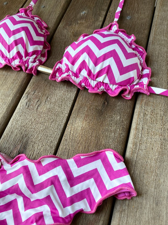 Bikini Wide Sides Ripple Zigzag Pink (fully reversible)