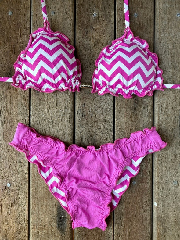 Bikini Wide Sides Ripple Zigzag Pink (fully reversible)