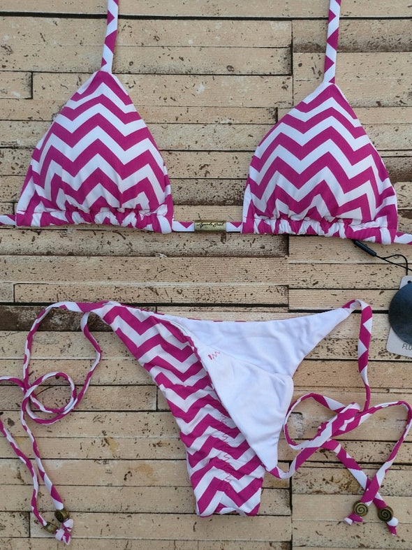 Bikini Tie Sides Zigzag Pink