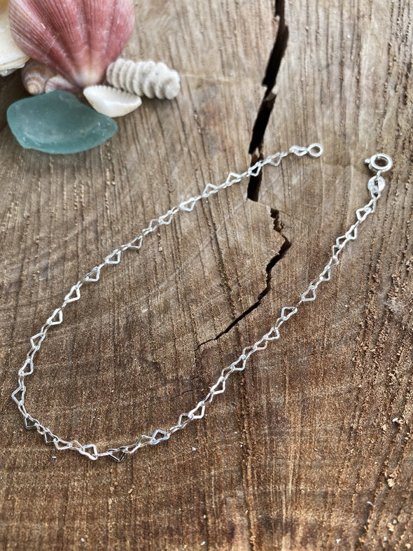 Silver 925 Anklet - Hearts Together