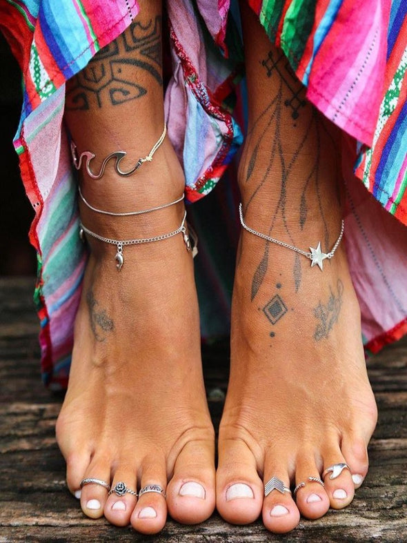 Silver 925 Anklet - Wave 3 in 1
