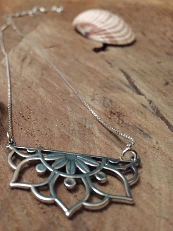 Silver 925 Necklace - Half Mandala Flower