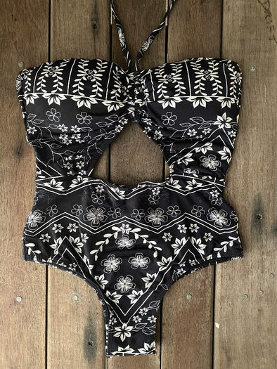 One Piece Bandeau White Garden