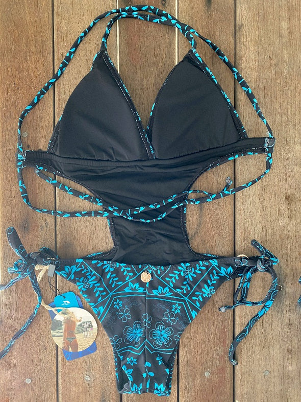 One Piece Tie Sides Blue Garden