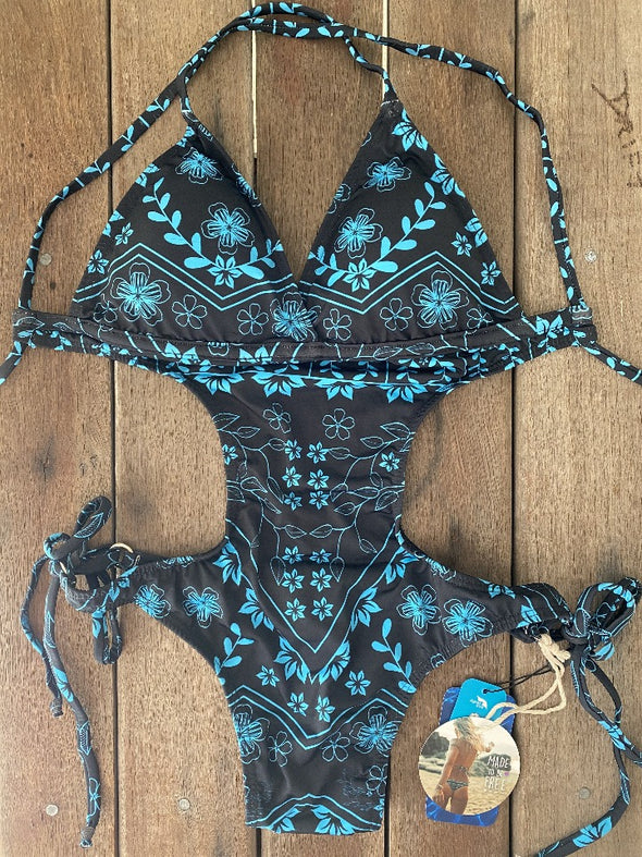 One Piece Tie Sides Blue Garden